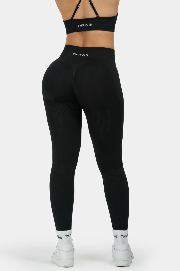 Seamless Sculpt Ribbed Contour Leggings | Pure Black