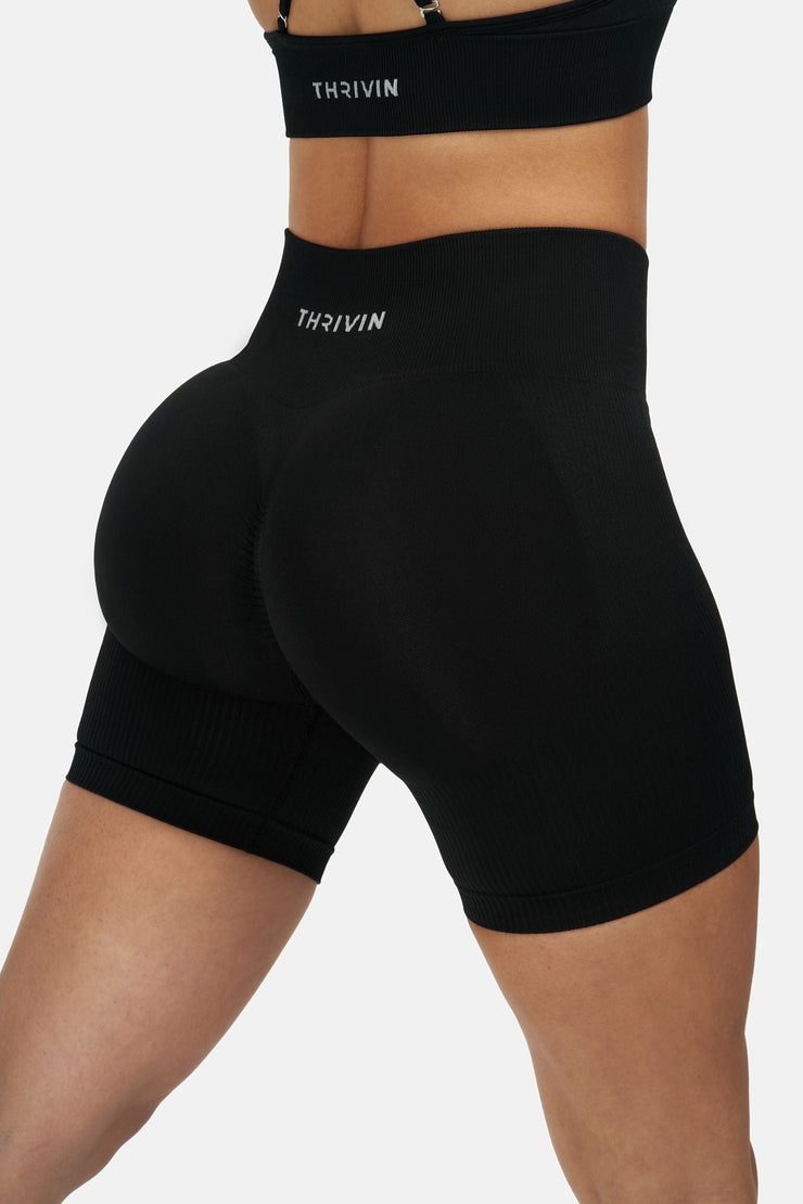 Seamless Sculpt Ribbed Contour Shorts | Pure Black